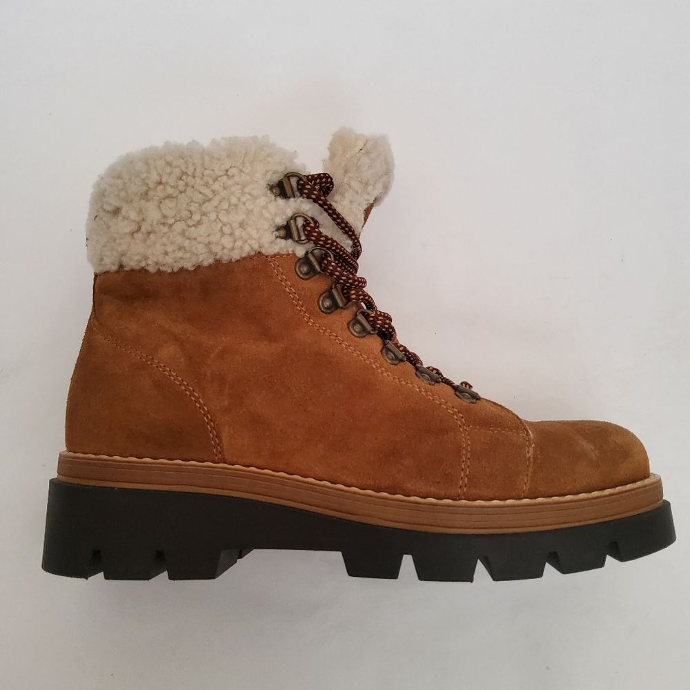 Manas Womens's Suede Leather Sherpa Lined Lace Up Italian Boots Size 6.5 New